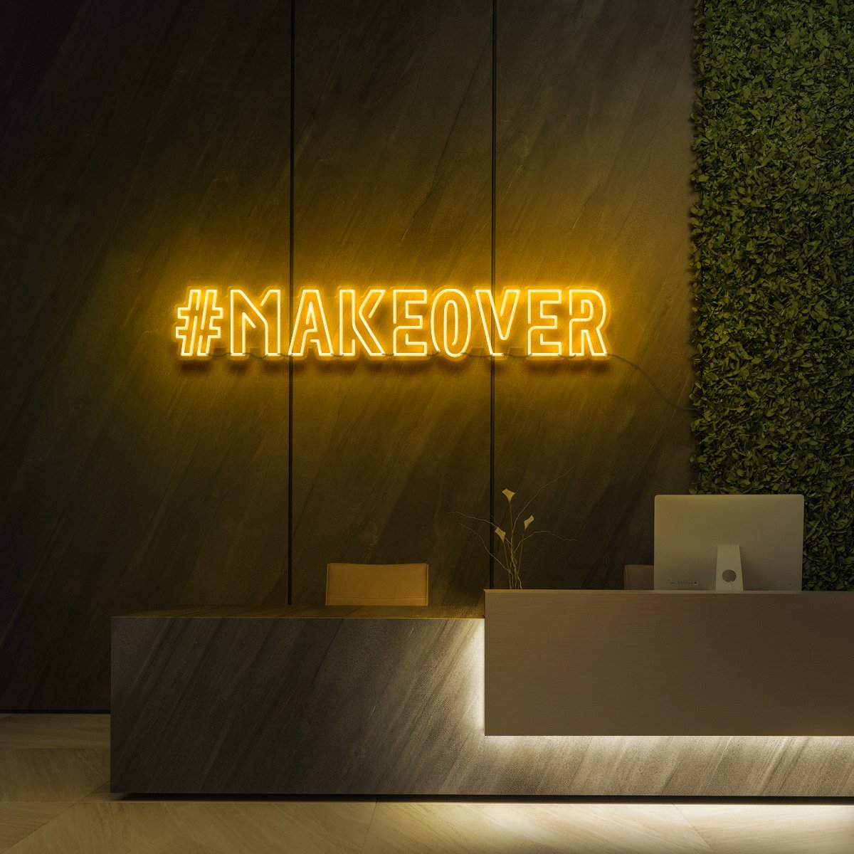 "#Makeover" Neon Sign for Beauty Salons & Cosmetic Studios 90cm (3ft) / Yellow / LED Neon