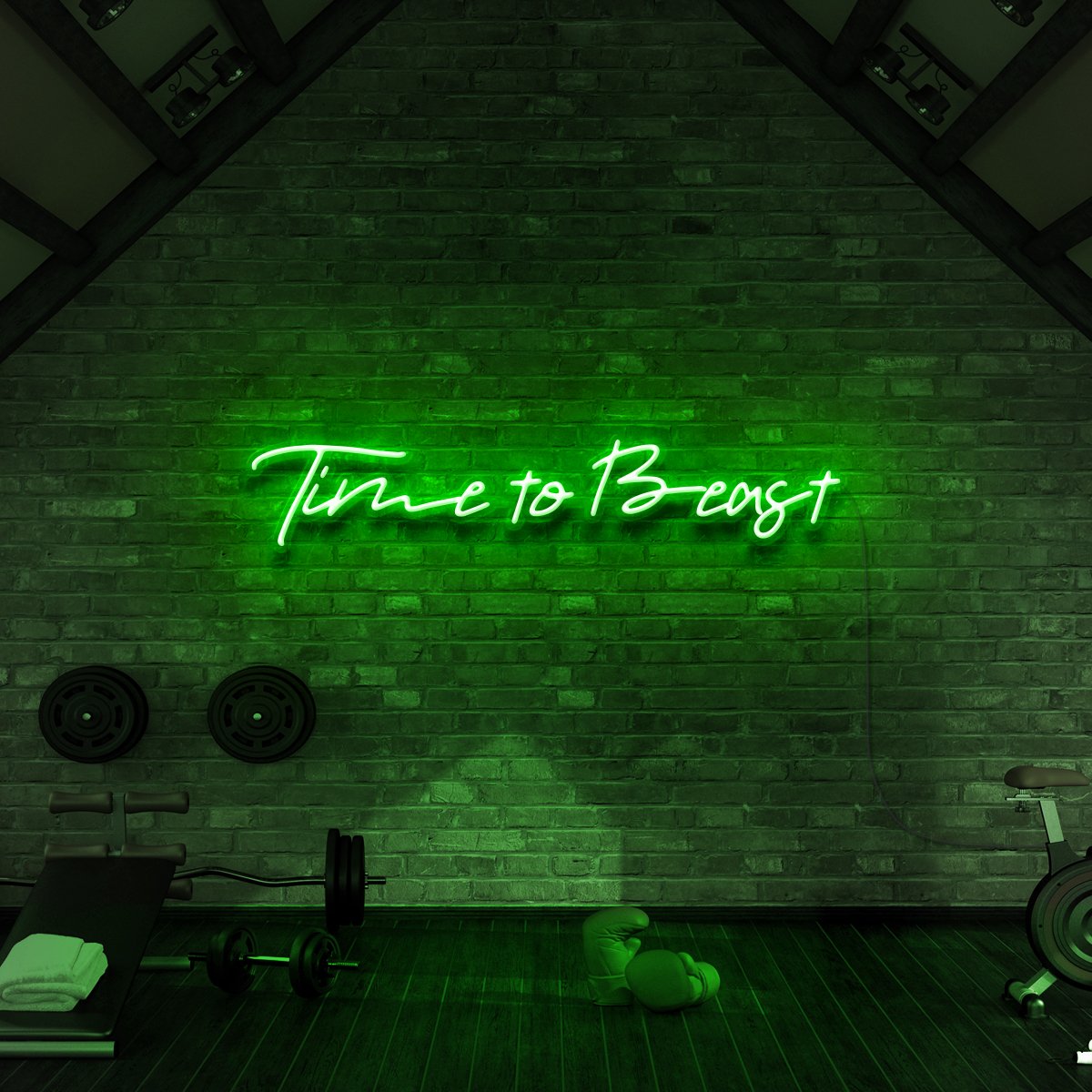 "Time to Beast" Neon Sign for Gyms & Fitness Studios 90cm (3ft) / Green / LED Neon by Neon Icons