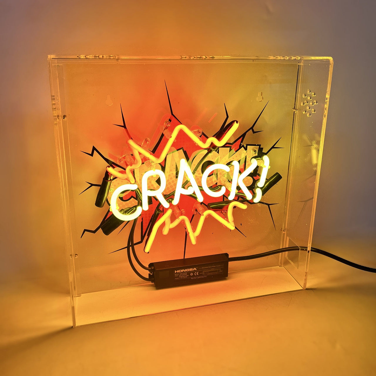 "Crack" Glass Neon Lamp in Acrylic Box by Neon Icons
