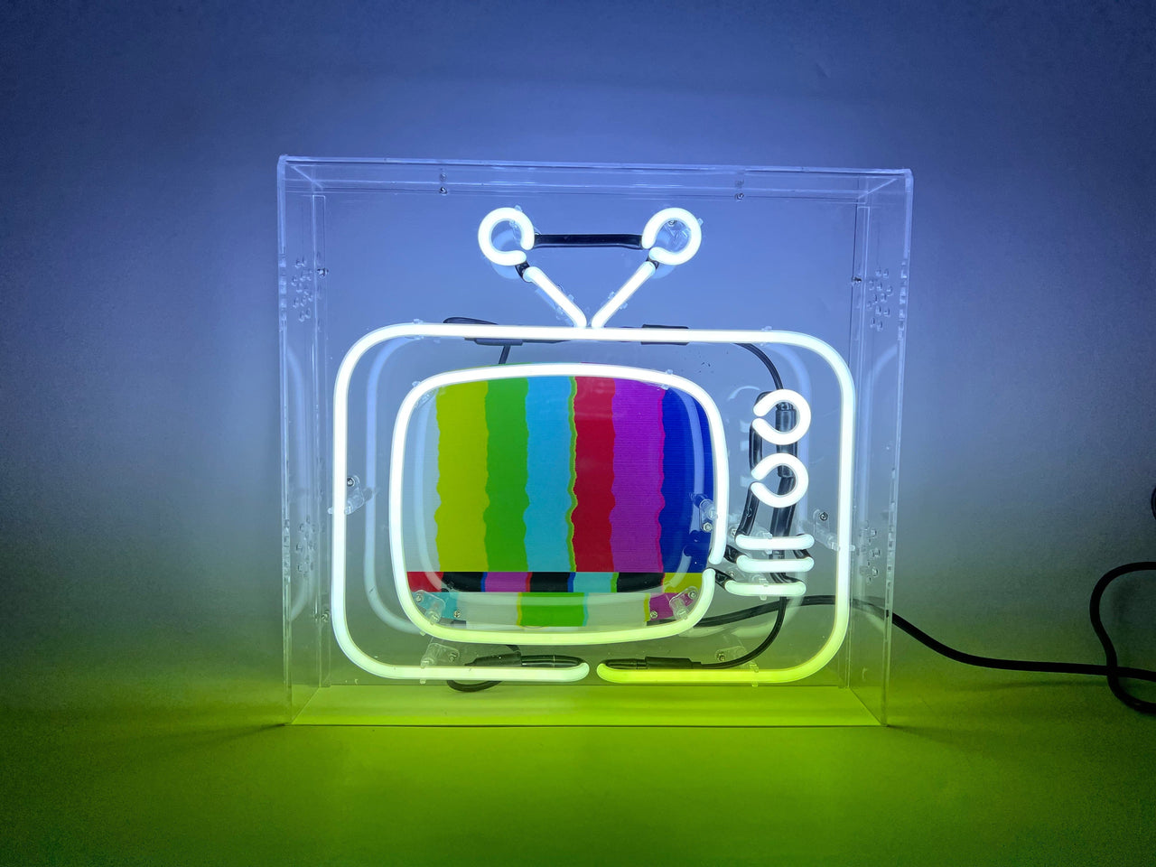 "TV" Glass Neon Lamp in Acrylic Box by Neon Icons