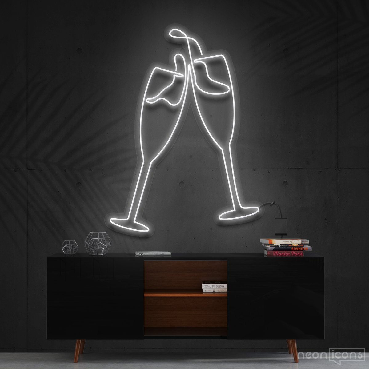 "Champagne Cheers" Neon Sign 60cm (2ft) / White / Cut to Shape by Neon Icons